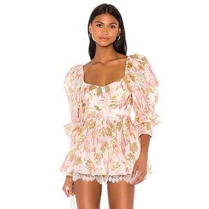 For Love & Lemons Madame Brocade Babydoll Romper in Rose